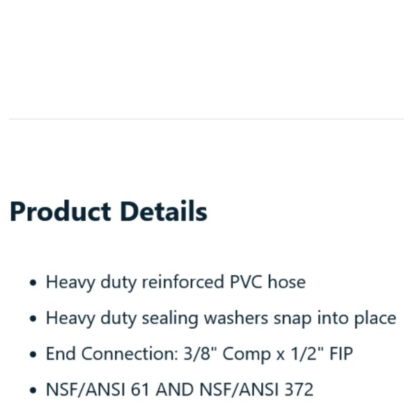 PROFLO PFX146022 3/8" COMP X 1/2" FIP X 12" Stainless Steel and PVC Faucet - Picture 2 of 8